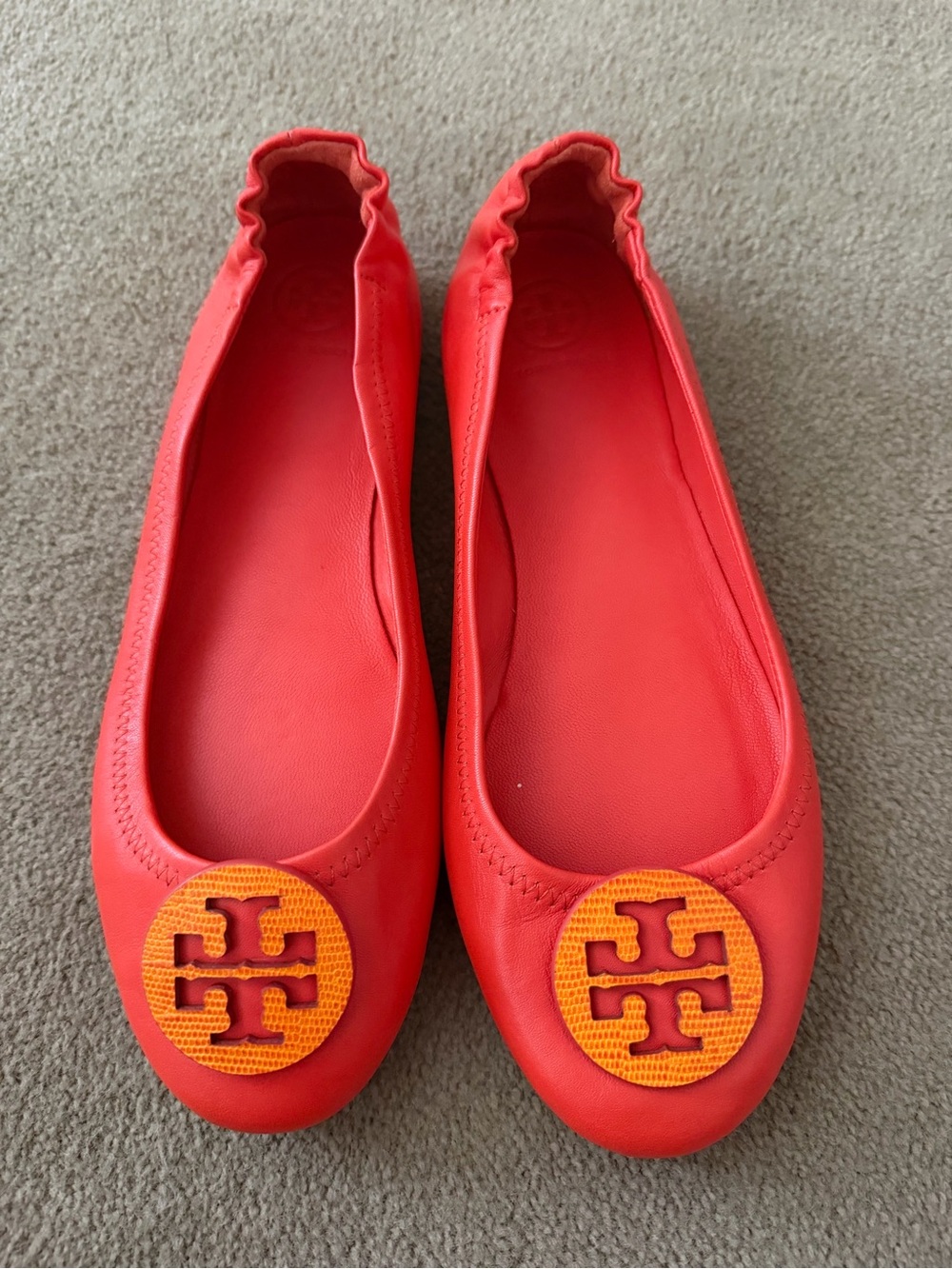 Tory Burch Leather Ballet Flats with Orange Logo Medallion